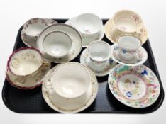 A group of Chinese export porcelain tea bowls and saucers, other tea cups and saucers, etc.