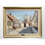 Danish school : A road through a village, oil on canvas, 48cm x 36cm.