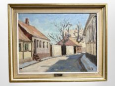 Danish school : A road through a village, oil on canvas, 48cm x 36cm.