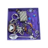 A small box of costume jewellery, plated vesta,