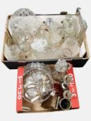 Two boxes of 20th-century crystal including decanters, fruit bowls, jugs,