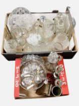 Two boxes of 20th-century crystal including decanters, fruit bowls, jugs,