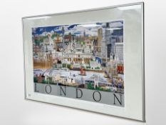 A contemporary colour print depicting the London skyline, overall 61cm x 43cm.