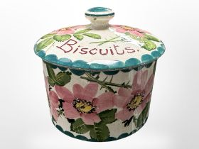 A Wemyss crackle-glazed biscuit jar, height 11cm.