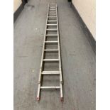 An aluminium fourteen tread two section extension ladder