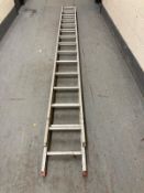 An aluminium fourteen tread two section extension ladder