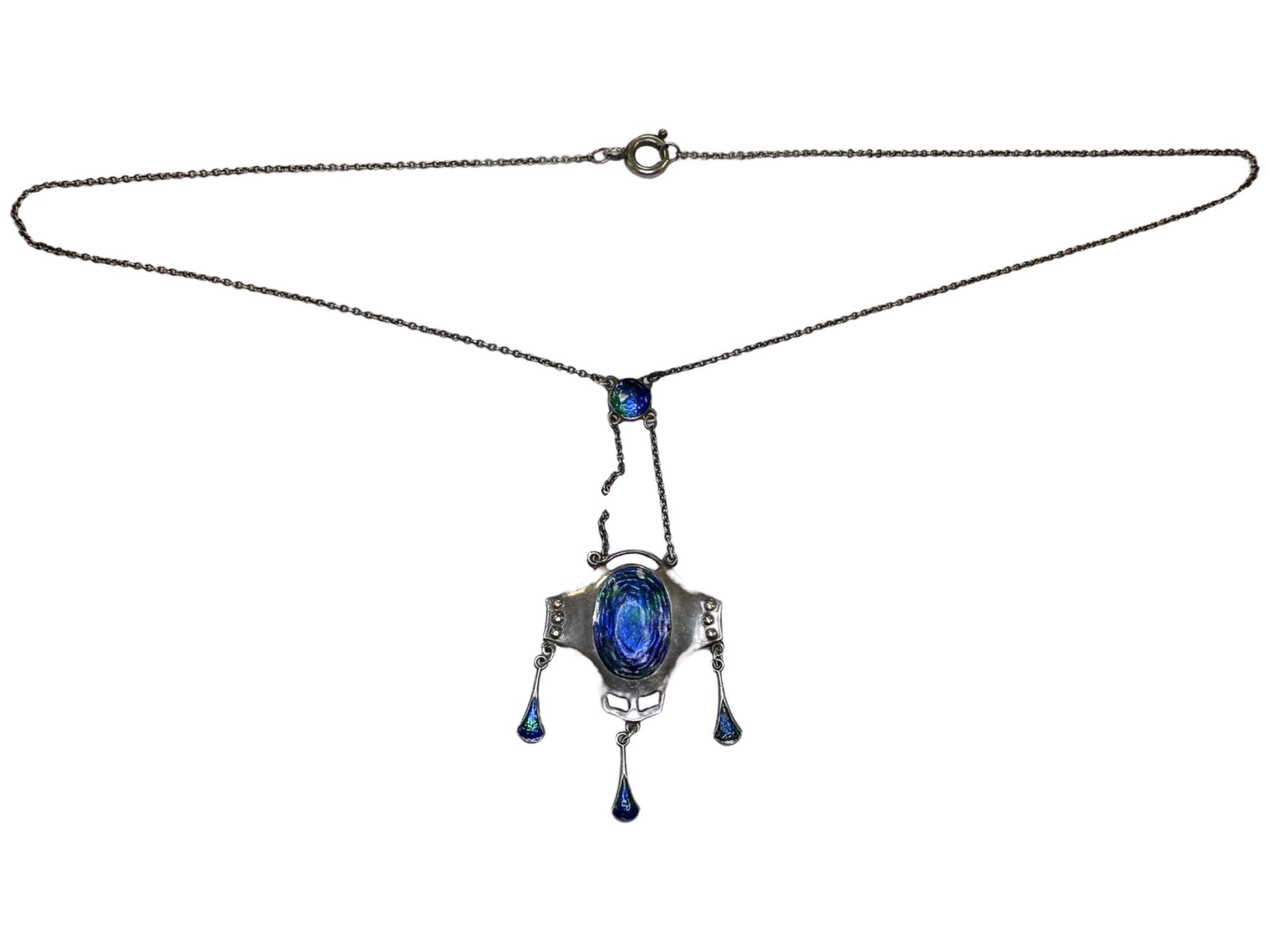 A Charles Horner silver and enamel pendant on chain, pendant 6cm long overall, - Image 2 of 2