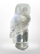 A Lalique owl, height 9cm, signed 'Lalique France' to base.