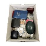 A large box containing a quantity of £5 coins, commemorative coins, crowns, etc.