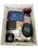 A large box containing a quantity of £5 coins, commemorative coins, crowns, etc.