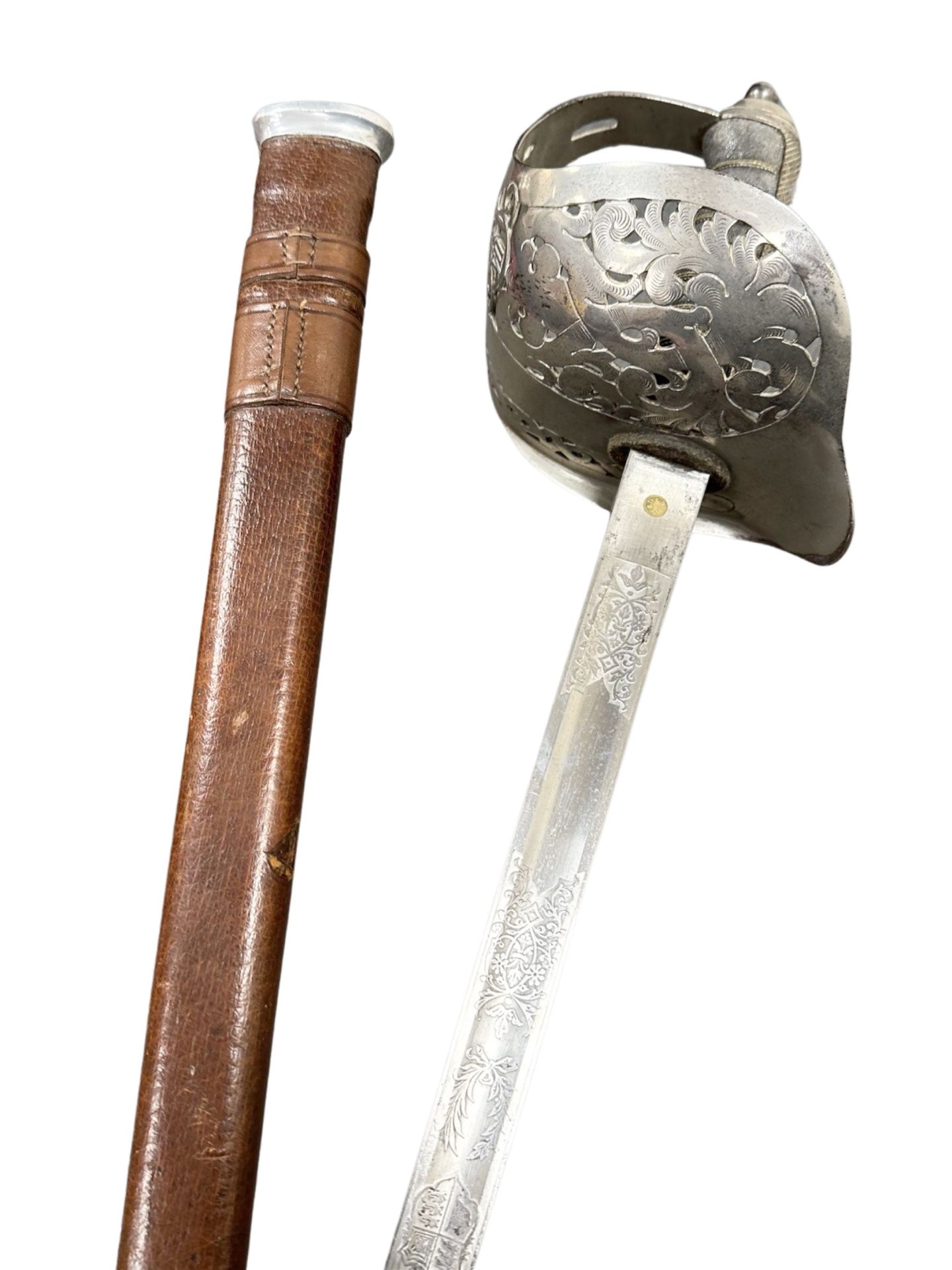 An Edward VII 1897 pattern infantry officer's sword, the nickel-plated hilt with Royal cipher,