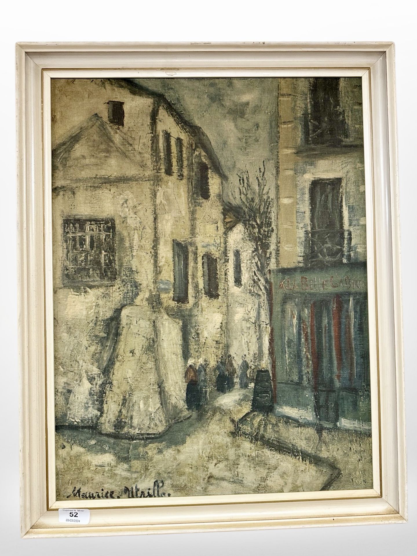 A continental print on canvas depicting figures in a lane, 40cm x 53cm.