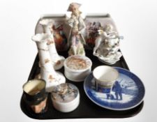 A group of ceramics including pair of Meissen candlesticks, pair of Goebel Michelangelo vases,