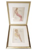 Two Varga 1948 calendar girl lithographs, January and August, each 29cm x 21cm.