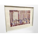 A continental colour print depicting figures in a building, limited edition, No.