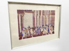 A continental colour print depicting figures in a building, limited edition, No.