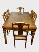 A Colonial style hardwood dining table with plate glass top, length 180 cm,