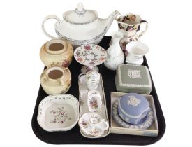 A group of ceramics including Wedgwood Jasperware, Mason's mandarin jug,