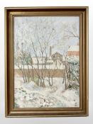 Danish school : Buildings in a winter landscape, oil on canvas, 30cm x 42cm.