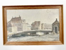 Hammann : Bridge by a canal, oil on canvas, 53cm x 32cm.