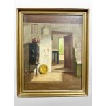 U Rasmussen : Interior study of a doorway, oil on canvas, 26cm x 34cm.