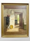 U Rasmussen : Interior study of a doorway, oil on canvas, 26cm x 34cm.