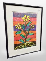 A continental colour print depicting a sunflower, 40cm x 58cm.