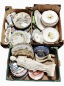 Three boxes of ceramics including collector's plates, resin figure of a Grecian lady,