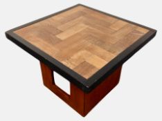 An Art Deco style teak and ebonised square lamp table,