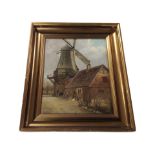 Danish School : Windmill beside a building, oil on canvas,