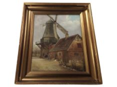 Danish School : Windmill beside a building, oil on canvas,