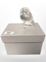 A Lalique owl, height 9cm, signed 'Lalique France' to base, boxed.