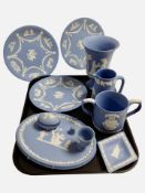 Eleven pieces of Wedgwood blue and white Jasperware including plates,