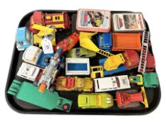 A collection of vintage diecast vehicles to include Matchbox, Corgi toys, Top Trump card games, etc.