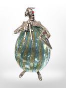 A glass and silver-mounted figure of a clown, height 10cm.