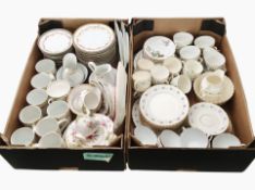 Two boxes containing assorted tea and dinner china including Tuscan, Windsor, etc.