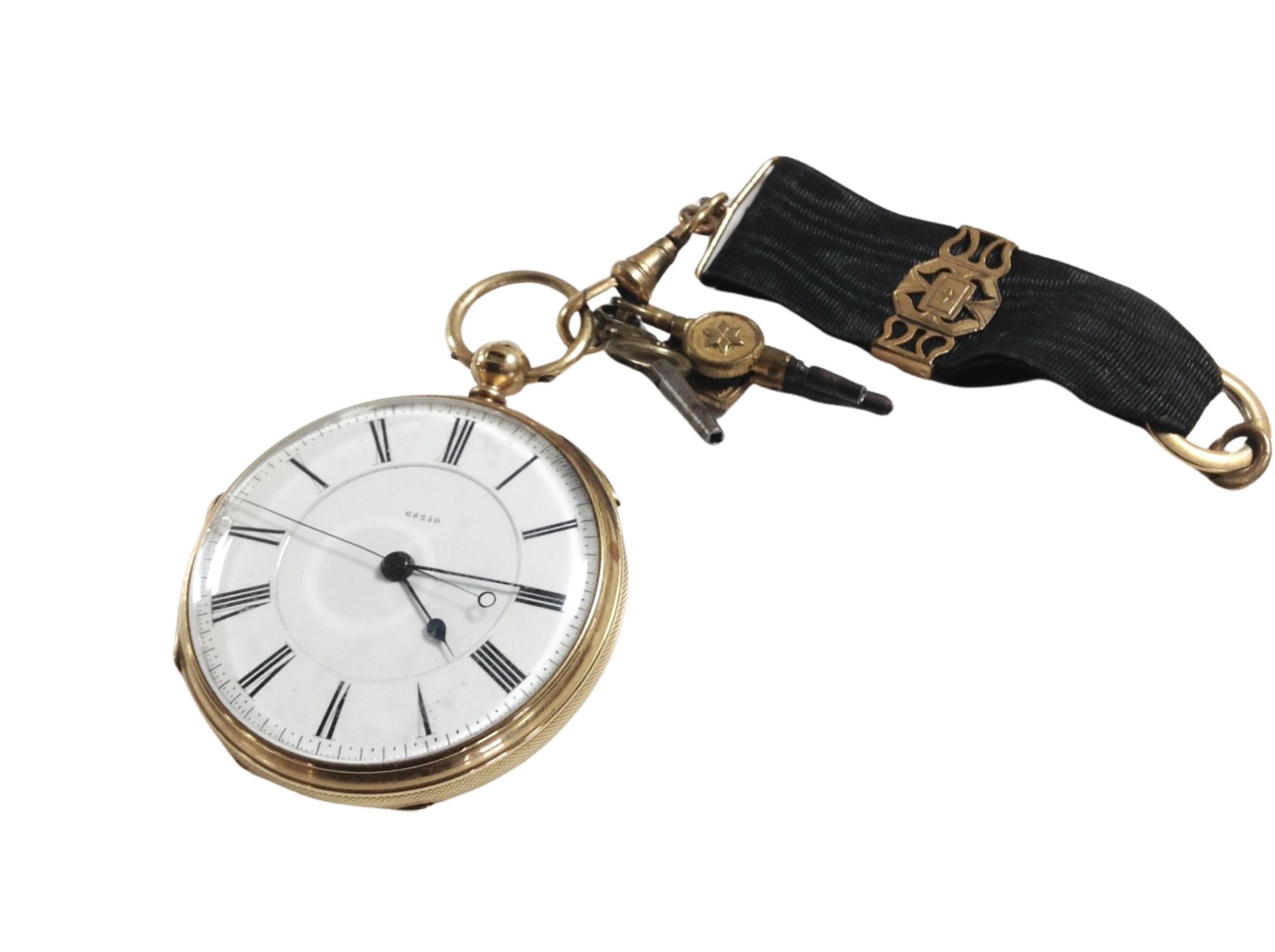 An 18ct gold open face pocket chronograph by R Thompson of Newcastle on Tyne, No. - Image 2 of 2