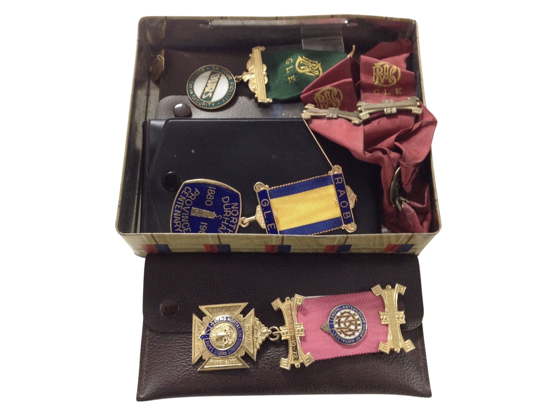 A group of RAOB medals, including a silver gilt and enameled example for Grindon Lodge,