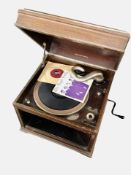 A HMV mahogany cased table gramophone