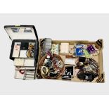 A box containing contemporary jewellery boxes and contents to include many bead necklaces and