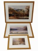 Three signed prints after Ivan Lindsay depicting Derwent Water, Rydal Water and The Tyne at Wylam,