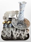 A group of glass ware including swirl vase, drinking glasses, fruit bowl,