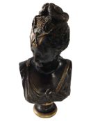 A patinated bronze bust of a lady, height 34cm.