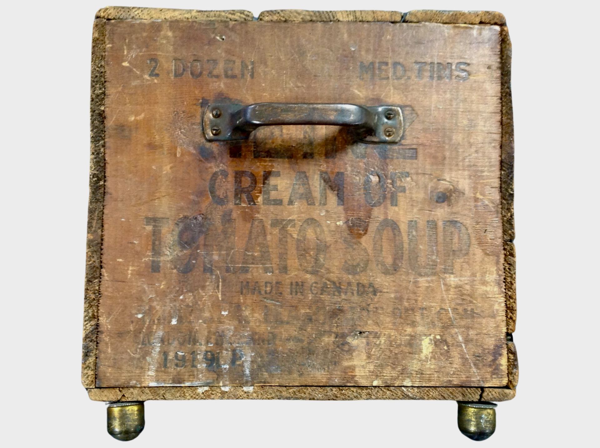 An antique pine crate on ball bearing feet with 'Heinz Cream of Tomato Soup' stencilled to side, - Image 2 of 2