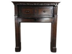 A carved oak fire surround, overall 156 cm wide x 172 cm high,