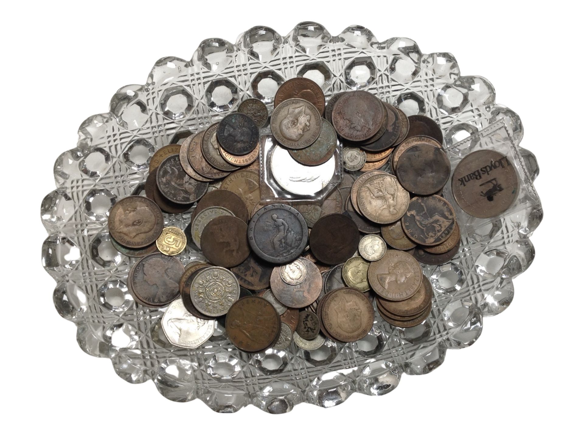 A small quantity of Georgian and later coins including 1797 cartwheel penny, some silver pieces,