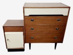 A teak and laminated wood four drawer chest,