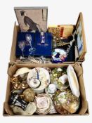 Two boxes containing Japanese export tea china, German porcelain collector's plates,