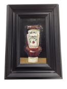 Contemporary school : Heinz tomato ketchup, oil and collage, 26cm x 14cm.