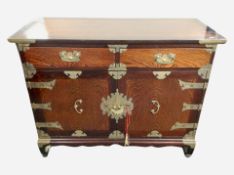 A Chinese elm and brass mounted sideboard,